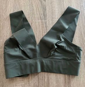 Olive Green V-Neck Sports Bra