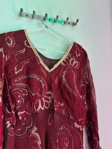 Embellished Red Kurta Set