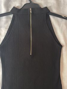 Black Ribbed Halter Neck Mini Dress