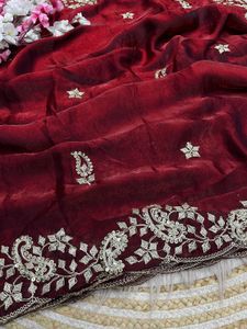 Elegant Maroon Embroidered Saree
