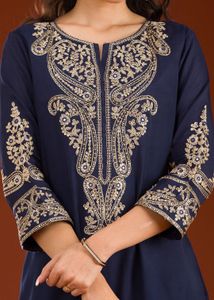 Embroidered Navy Blue Kurta