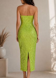 Lime Green Sequin Strapless Dress