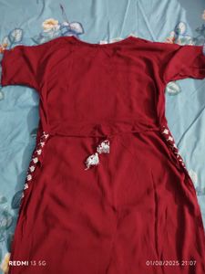 Red Embroidered Nayra Cut Kurti