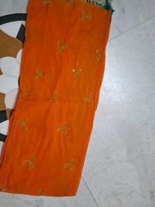 Orange Embroidered semi Odhna