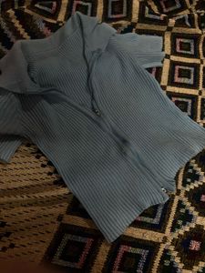 Blue Ribbed Zip-Up Top