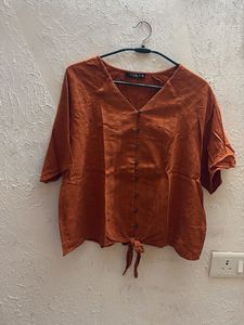 Rust Button-Up Tie-Short Top