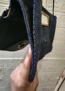 Blue Woven Clutch Bag