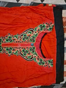 Vibrant Orange Embroidered Kurta