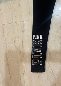 Black Leggings with Pink Waistband