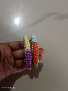 Colorful Braided Bangles with Rhinestones