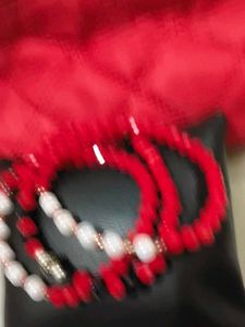 Vibrant Red crystal, white pearl Bracelet Set