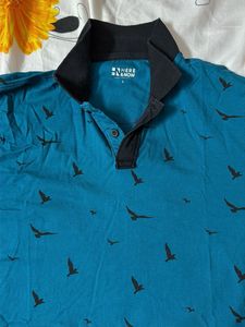 Hear and Now- Men's Teal Bird Print Polo T-Shirt