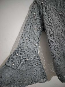 Elegant Lace &amp; Pearl Embellished Top