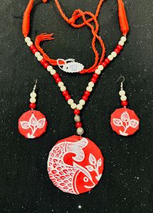 Handmade Red Fish Pendant Necklace & Earrings Set