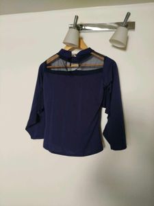 Navy Blue Mesh Yoke Top