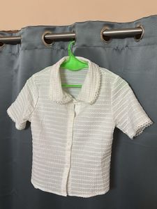 White Lace Trim Textured Top