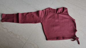 Ribbed Crop Top with Drawstring Detail