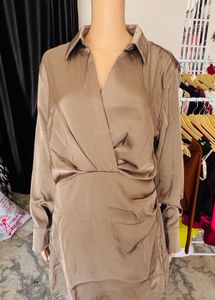 Satin Button-Up Shirt Dress
