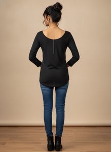 black casual top with embellished tiger imprint