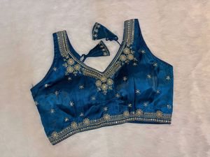 Blue Embroidered Organza Blouse