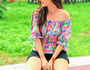Colorful Off-Shoulder Smocked Top