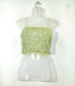 Lime Green Sequined Crop Top (Women's)
