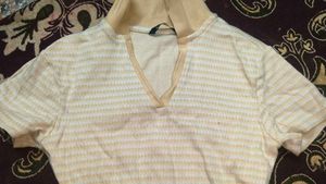 Yellow &amp; White Striped Collared Top for Women