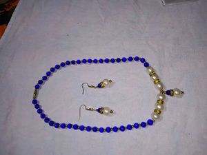 Blue Pearl Necklace and Earring Set