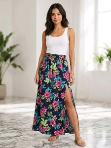 Floral Maxi Skirt with Slit