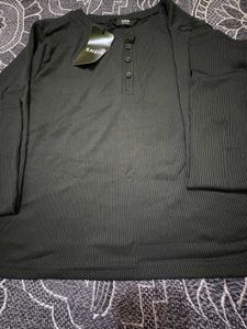 SHEIN Black Ribbed Henley Top