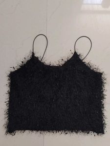 Black Fuzzy Crop Top