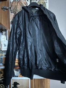 Men's Faux Leather Hooded Jacket