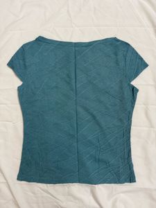 Blue Textured Short-Sleeve Top