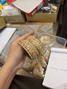 Champagne Stone Bridal Kada Set with Pearl Latkan