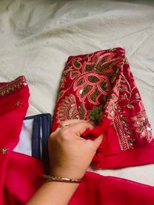 Elegant Rani pink Sequined Saree