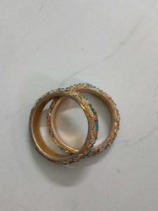 Exquisite Golden Bangles with Blue Stones