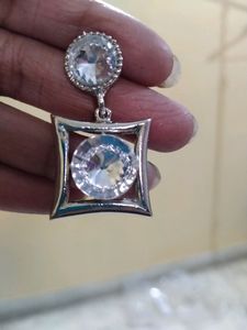 Beautiful Silver Plated Earrings With Big White St