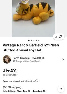 Vintage Nanco Garfield Plush Stuffed Animal To