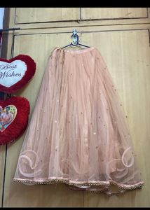 Golden And Peach Net Designer Lehanga