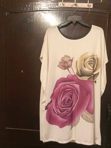 Cream Rose Print Tunic Top