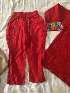 Red(100% cotton) &amp; Beige Kurta Set with extra paja