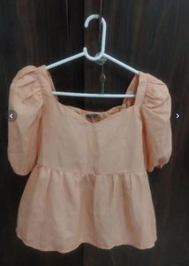 Peach Puff Sleeve Peplum Top