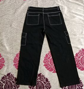Black Cargo Pants with Contrast Stitching