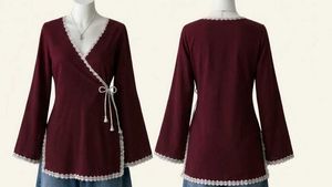Maroon Wrap Kurta with Lace Trim