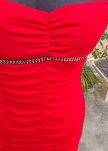 Sparkling Ruched Strapless Red Dress