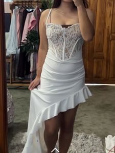 Elegant White Lace Bodice Ruffled Dress