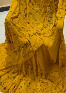 Yellow Sequined Silk Saree