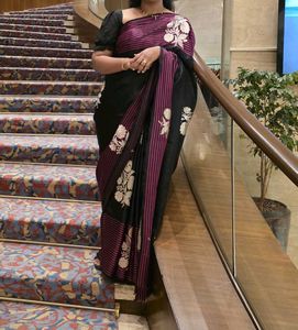 Elegant Black &amp; Maroon Silk Saree