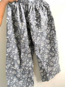 Grey Floral Print Palazzos