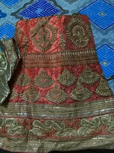 Orange &amp; Gold Embroidered Lehenga Choli Set